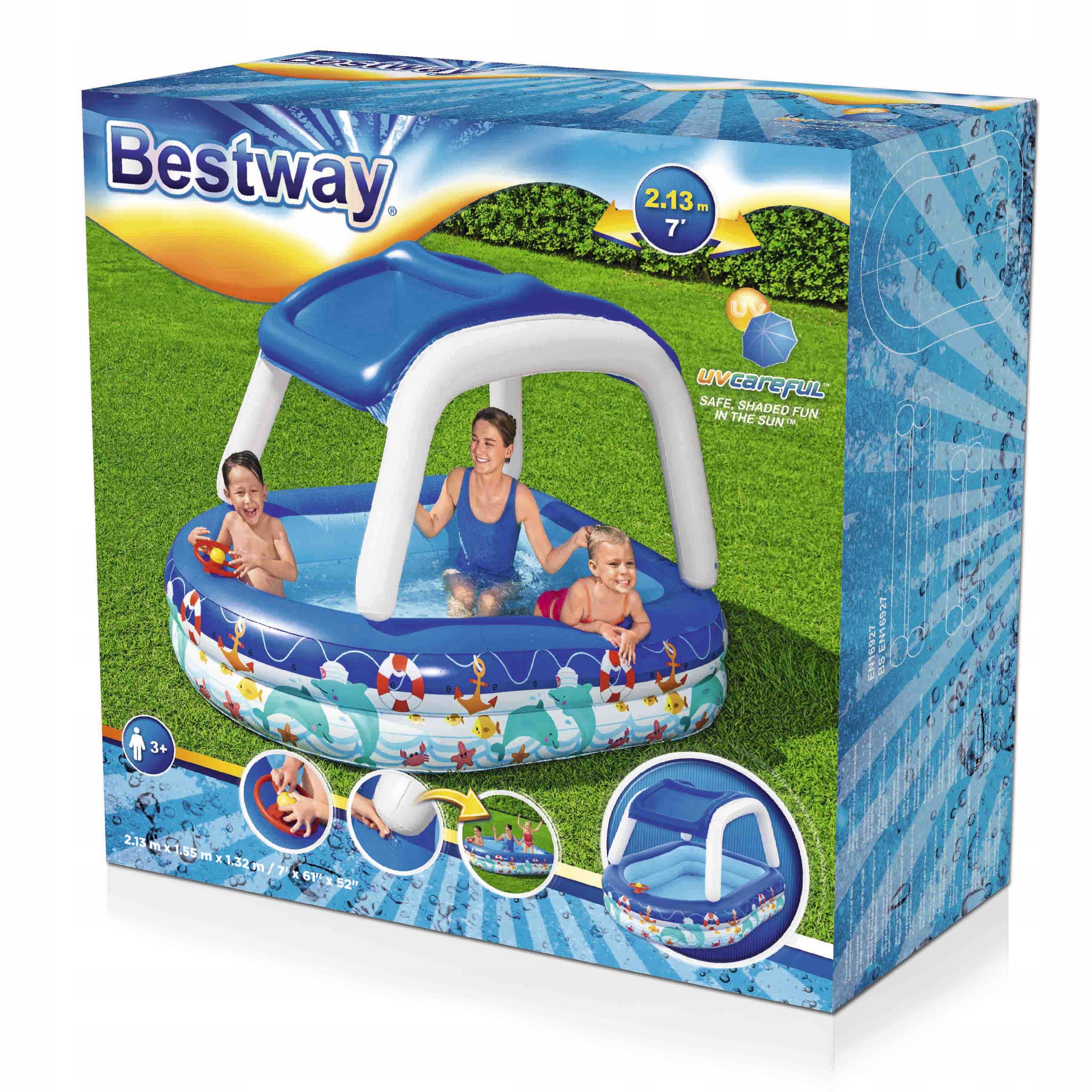 Bestway 54370 bazén pro děti Bazén nafukovací se stříškou 282 l 213 x 155 cm