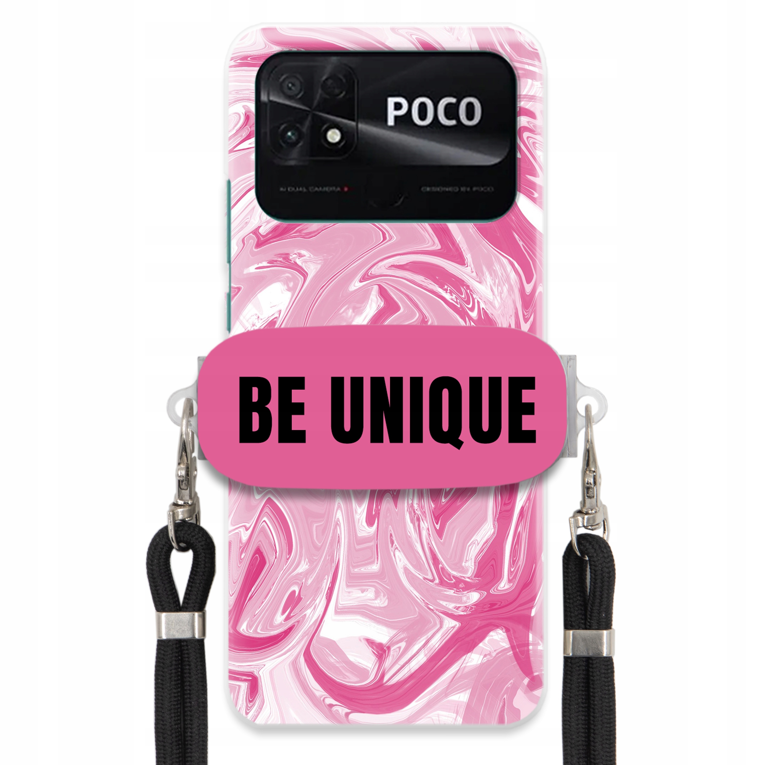 Puzdro pre Xiaomi Poco C40 Case držiak Šnúrka Čierna Ružová Mramor Unique