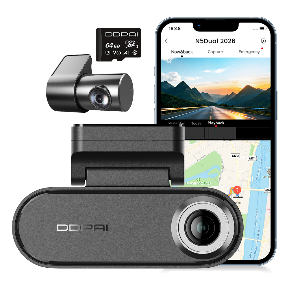 Automobilová Kamera Ddpai N5 Dual 2026 Videorekordér 4K Hdr Zadní +64GB