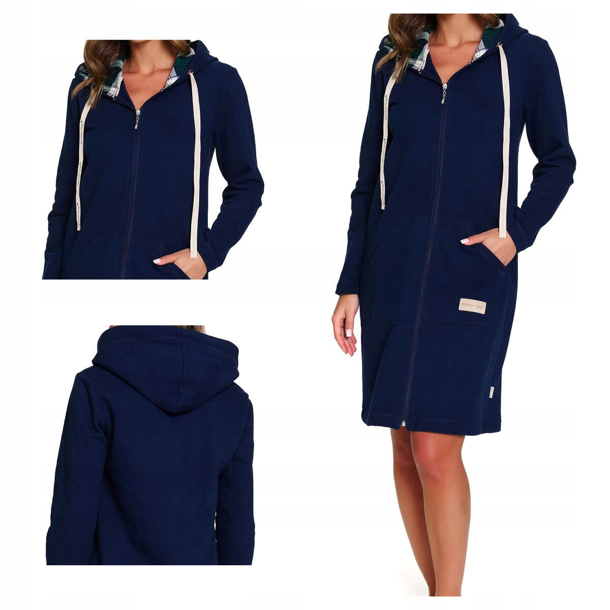 Doctornap Dámský bavlněný župan s kapucí Sww 7364 navy blue S