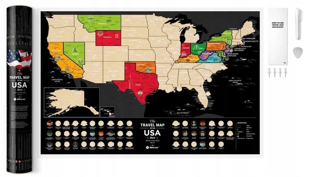 MAPA ZDRAPKA - КАРТА ПУТЕШЕСТВИЙ ПО США, ЧЕРНАЯ