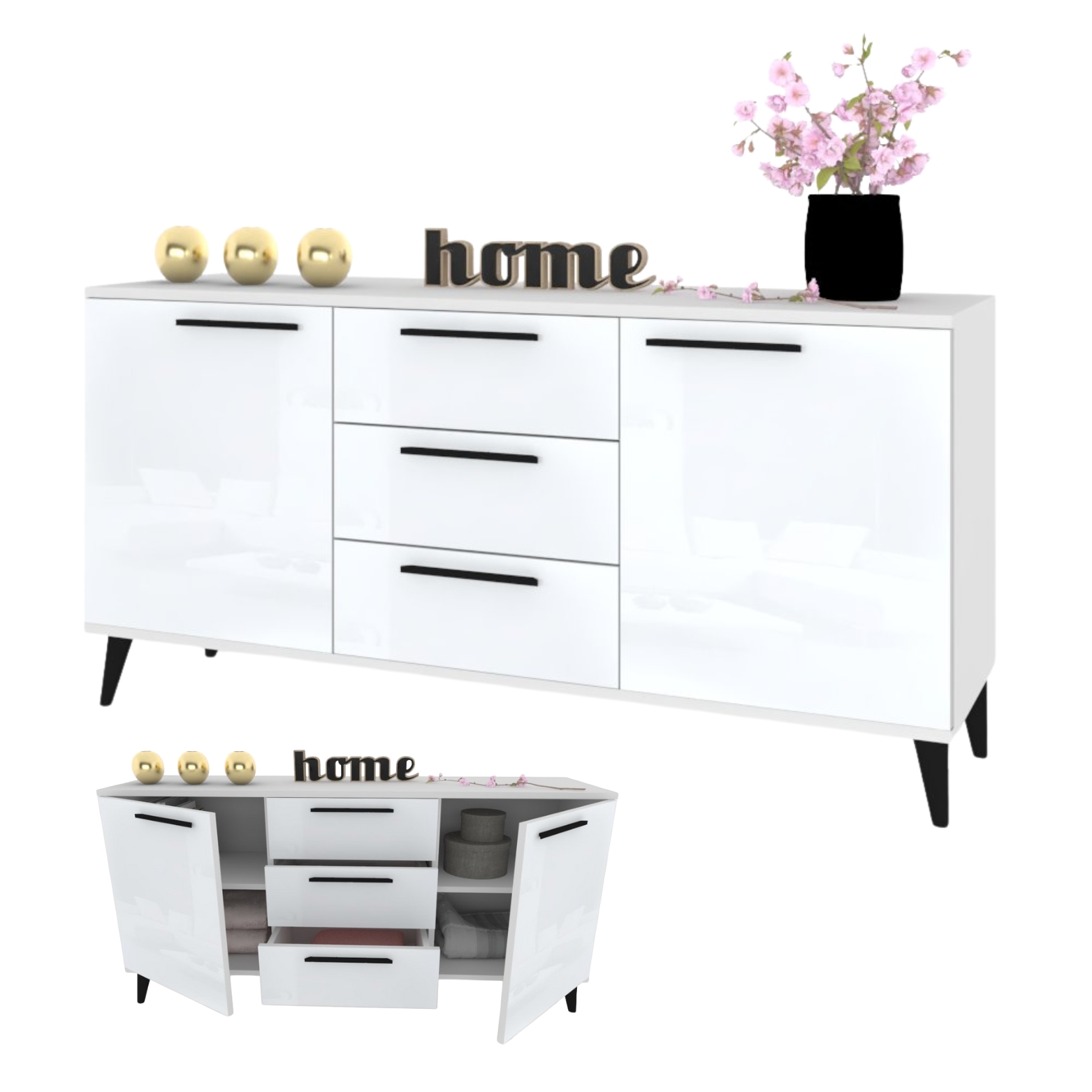 Velká komoda se zásuvkami Rtv skříňka do obývacího pokoje Bílý lesk 180
