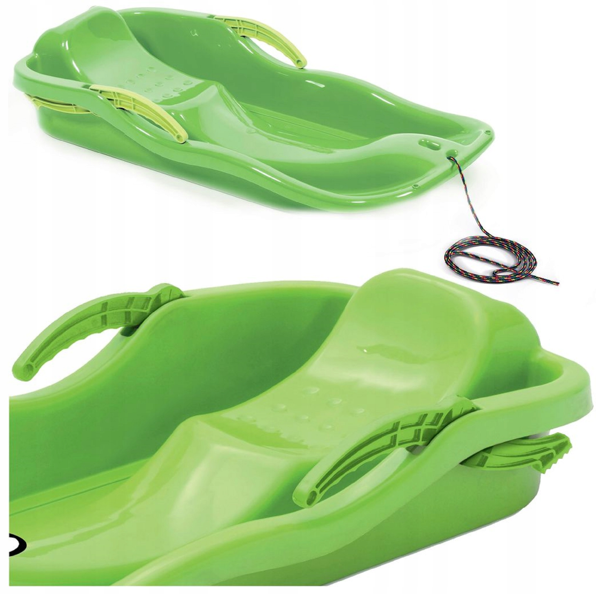 ISRS-361C Sanki Ślizgi Z Hamulcem Zielone Plastikowe z Rączką I Sznurkiem N