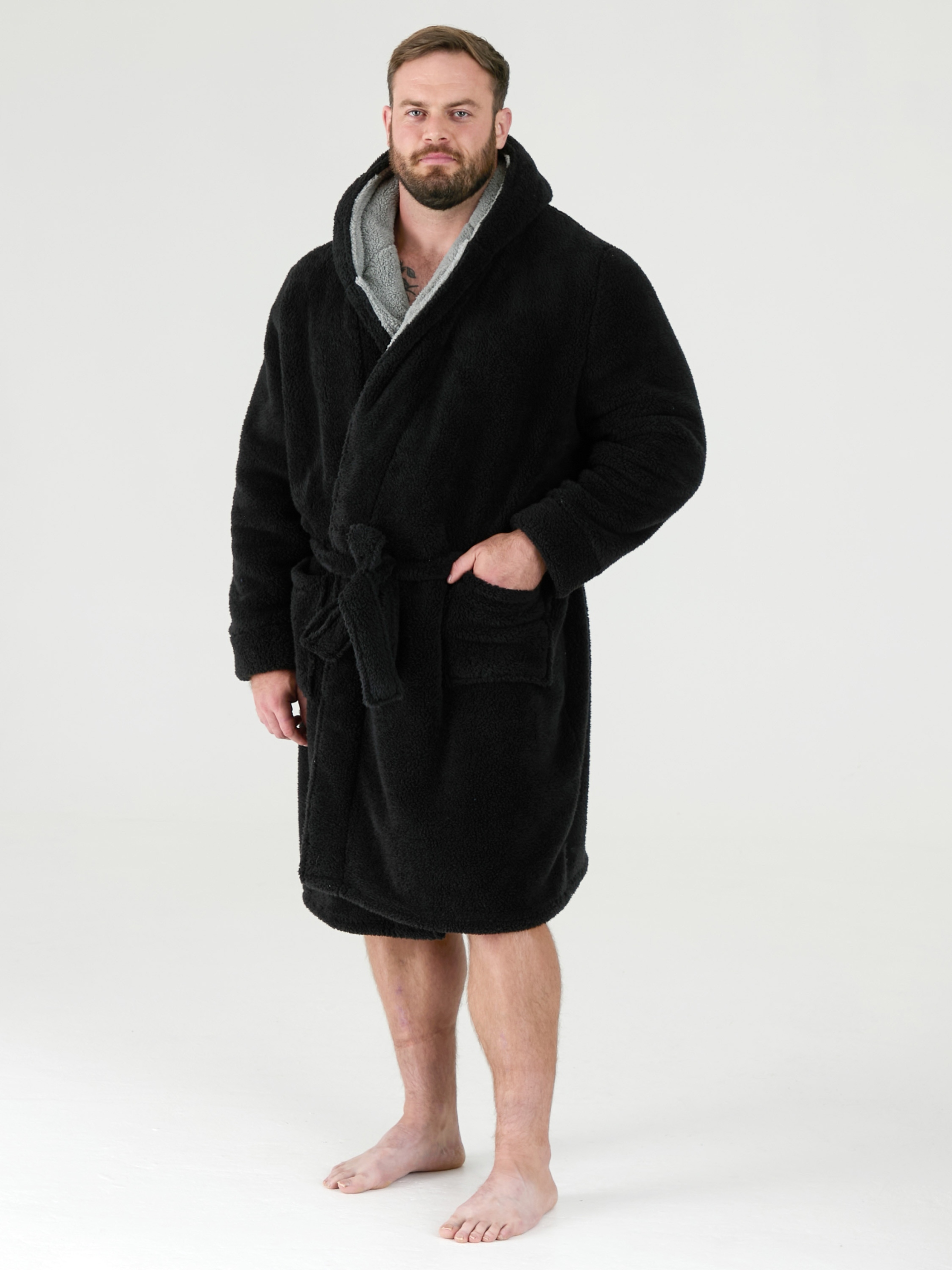 D555 župan pánský Newquay 1 s kapucí nadměrná velikost 8XL černá