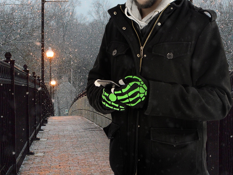 UNIWERSALNE RĘKAWICZKI DO EKRANÓW KOŚCI KOŚCIOTRUPA SZKIELETORA ŚWIECĄCE Stan opakowania oryginalne