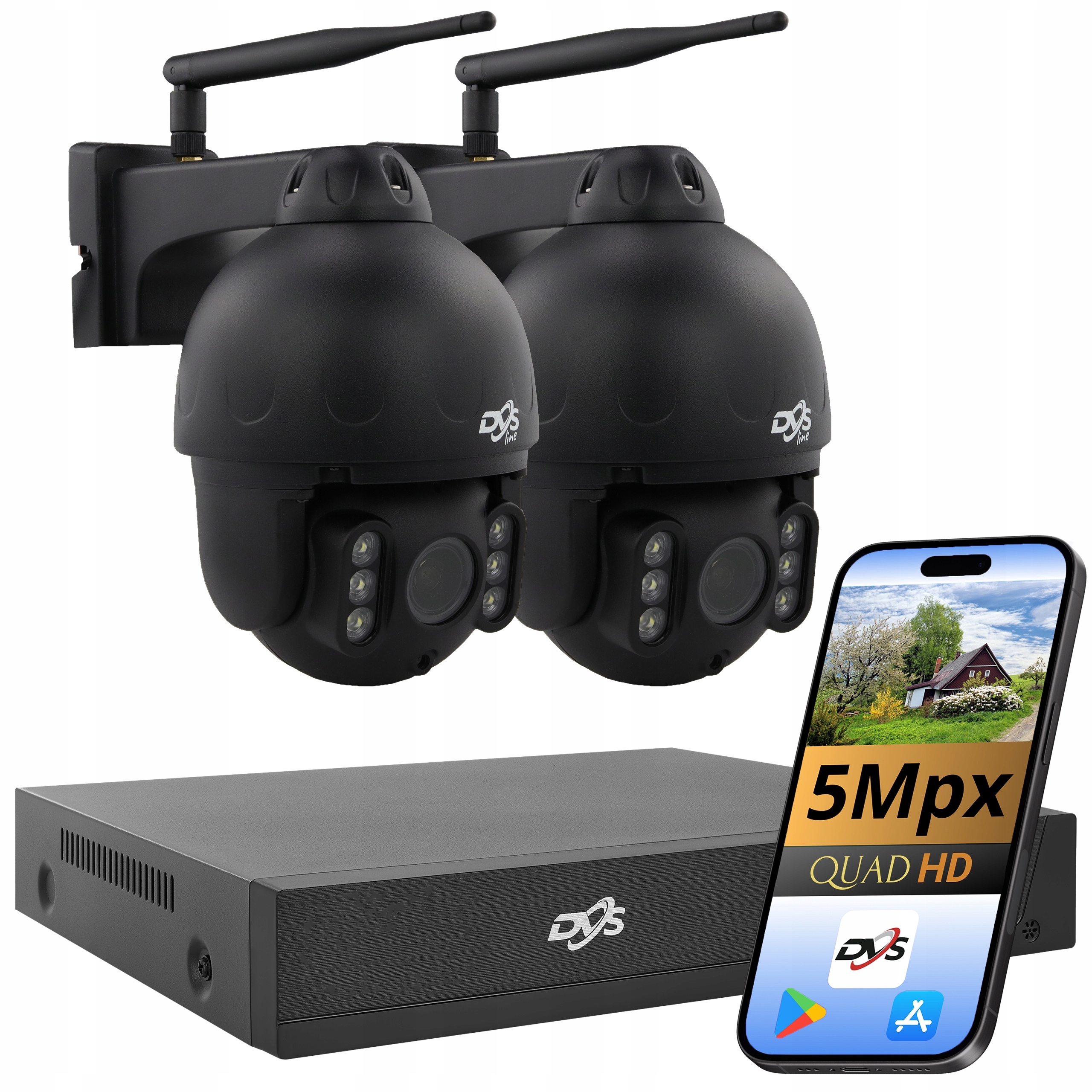 Sada Wifi Kamer Otočné 2 Bezdrátové Kamery Černé 5 Mpx Monitorovací