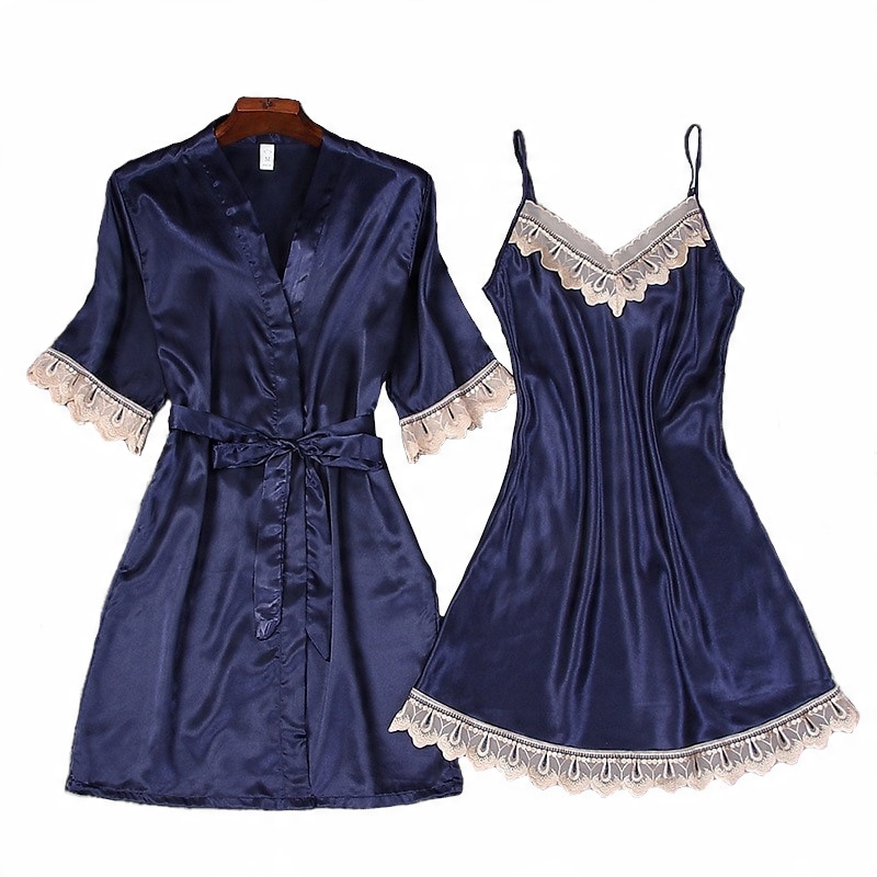

Piżama satynowa szlafrok kimono + koszula nocna L