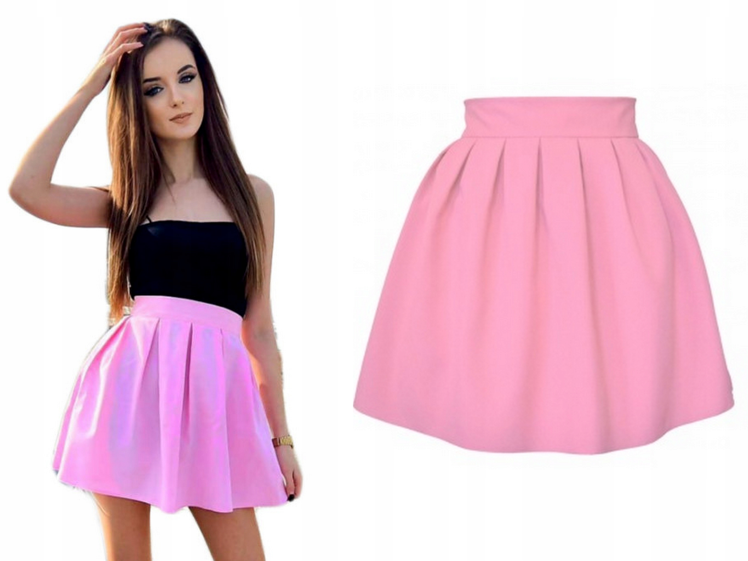 MODNA Granatowa SPÓDNICZKA ROZKLOSZOWANA w ZAKŁADKI na ZAMEK M Materiał dominujący poliester