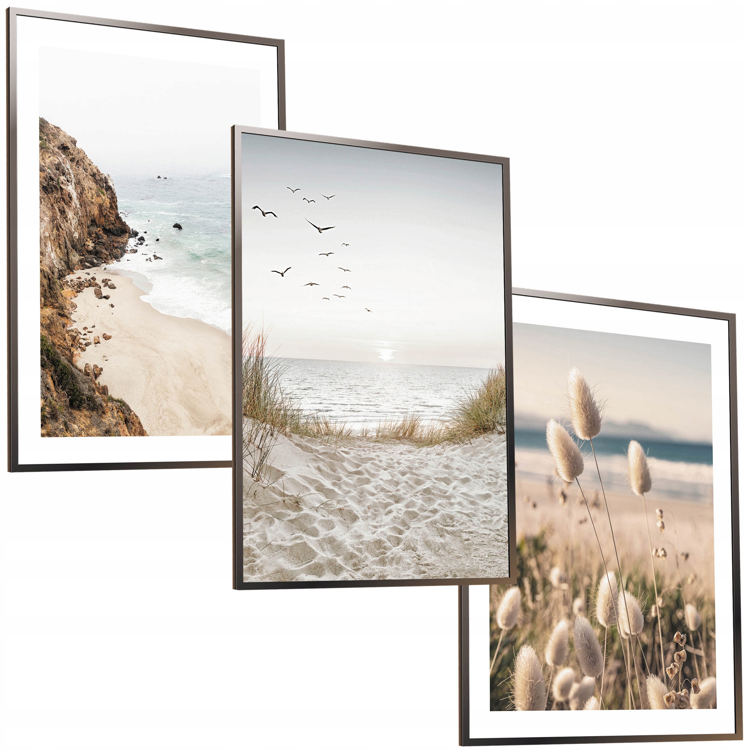 50x40 ZESTAW OBRAZY W RAMIE PLAKATY RAMKA TRAWA NATURA SKAŁA PLAŻA BOHO