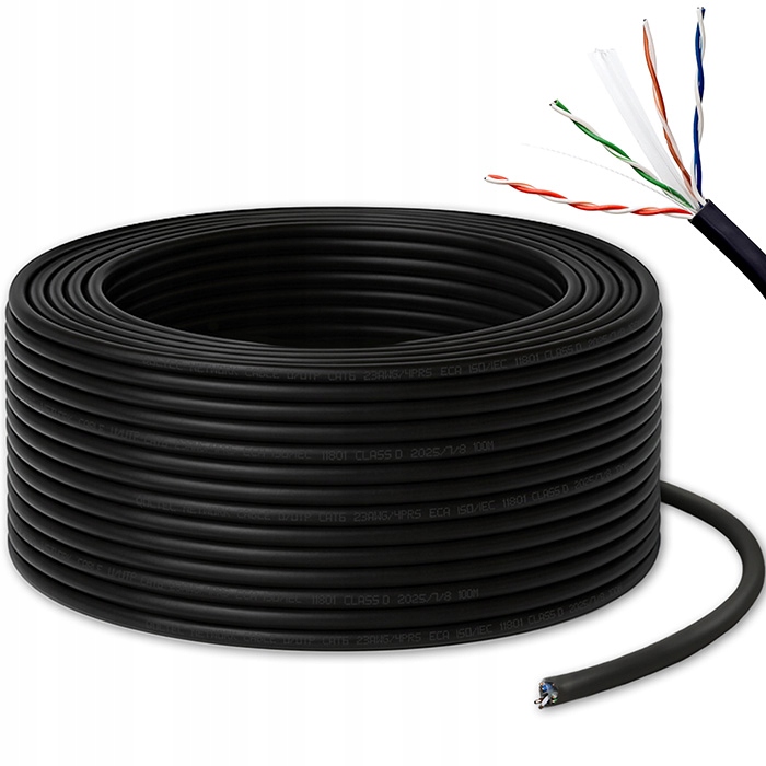 Kabel przewód Qoltec Cat 6 UTP 250 MHz Gigabit Ethernet 100 m LAN czarny