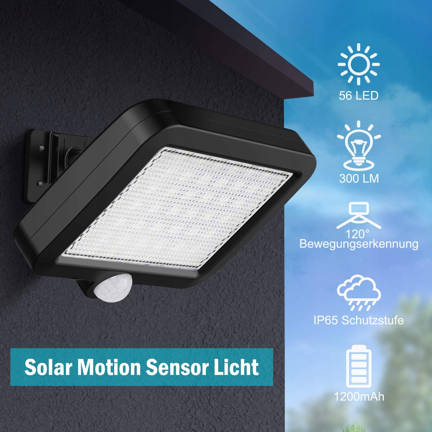 Lampy Solarne Zewnętrzne z Czujnikiem Ruchu Wodoodporne 56 LED 2 Sztuki MPJ — miniatura 5
