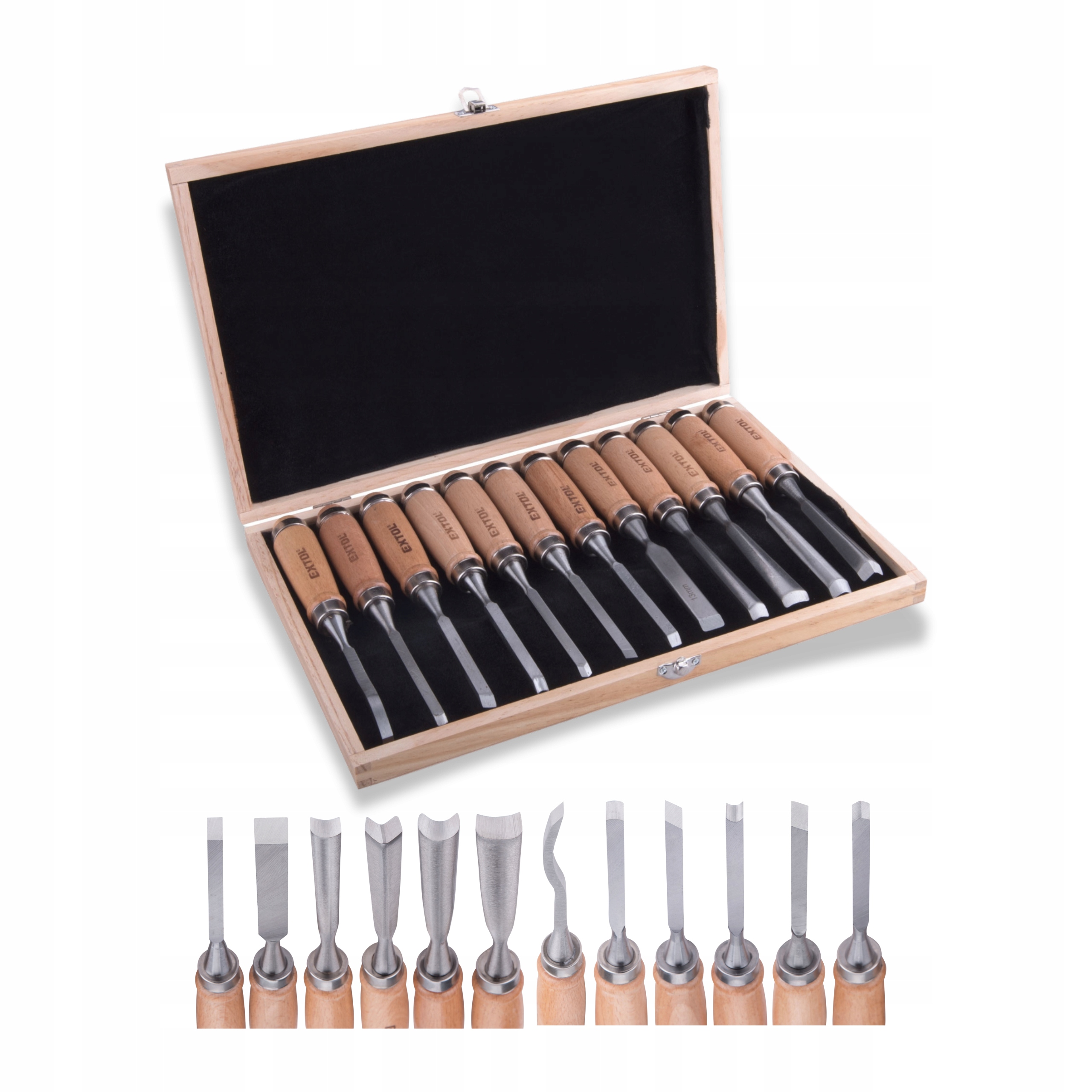 Truhlářská řezbářská dláta na dřevo, sada 12 Ks různých tvarů, kazeta