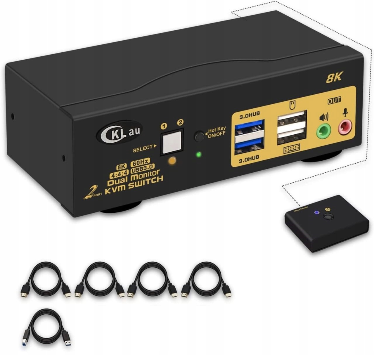 Ovládač Kvm 2x2 Usb 3.0 Hdmi 2.1, 8K pri 60 Hz 4K pri 144 Hz CKLau