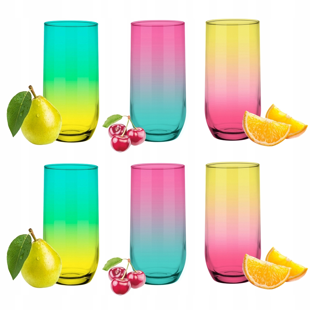 

Kpl 6 Szklanek Kolorowych 400 ml, Drinki, Soki