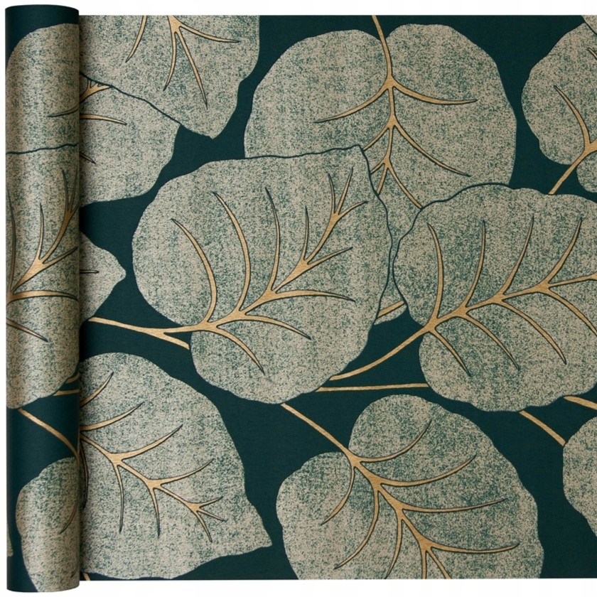 

Tapeta Designerska Złote Liście Głęboka Zieleń