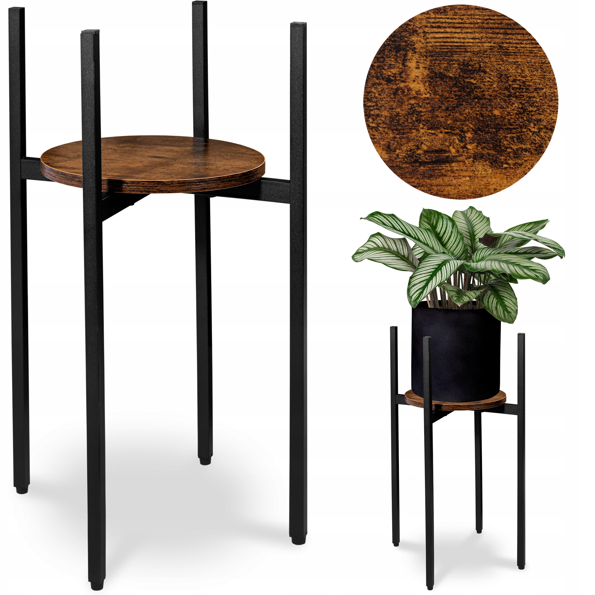 KWIETNIK STOJĄCY METALOWY STOJAK NA KWIATY DĄB RUSTYKALNY LOFT 60 cm