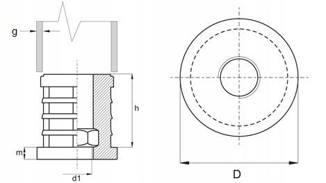 WKŁADKA ZAŚLEPKA Z GWINTEM M8 DO RURY FI28 4SZT Wysokość produktu 3.9 cm