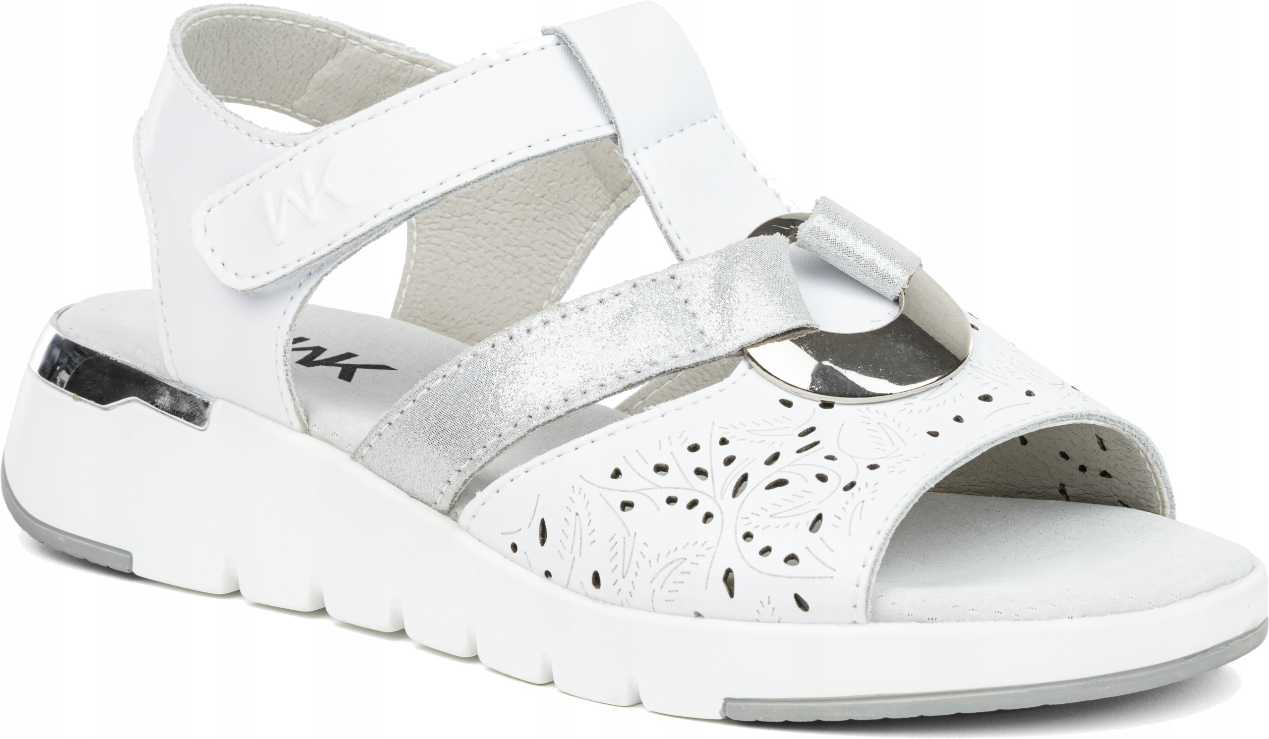 Dámské sandály bílé stříbrné Kožené s ozdobou na suchý zip casual Wojtyłko 39