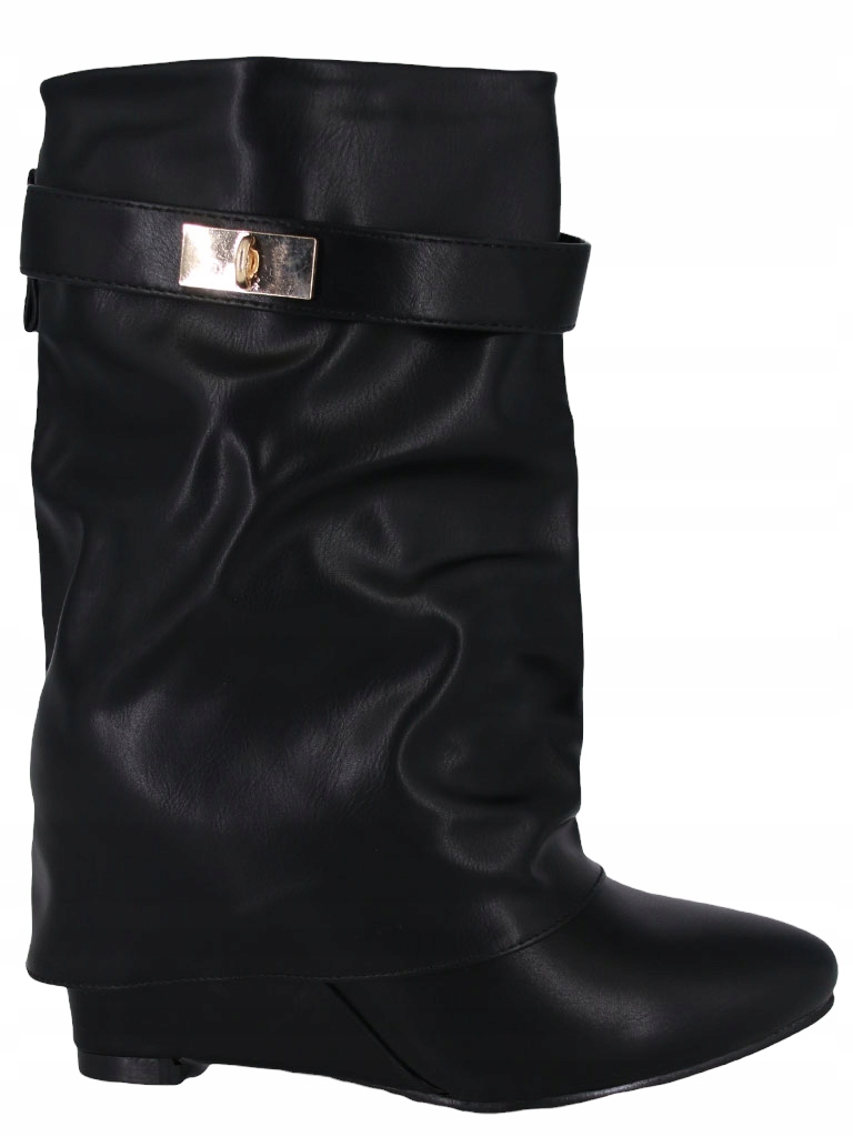 Kotníkové Boty Na Klínku Krátké Kozačky Eko Kůže Černé Rolovací Svršek 40