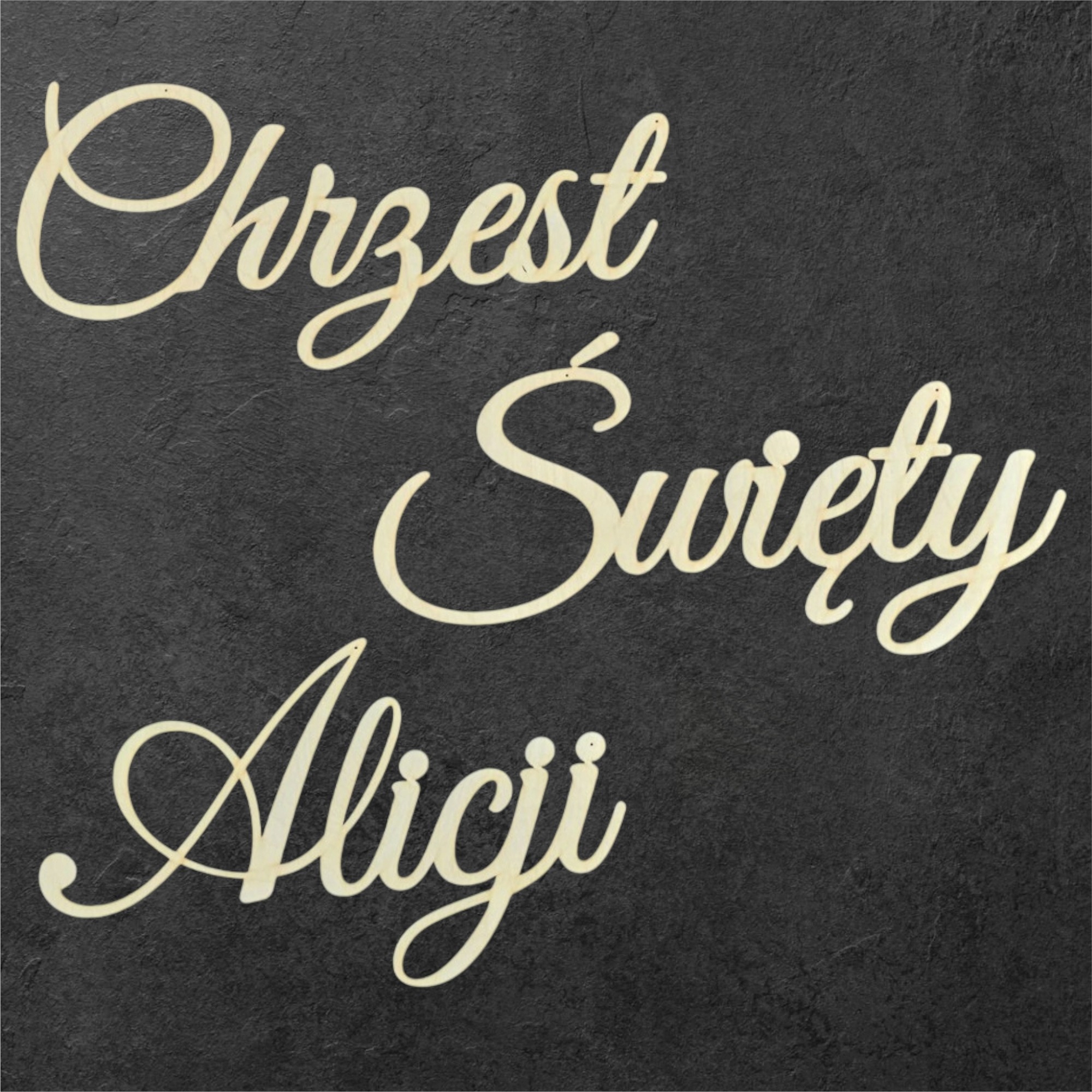 Velký nápis dřevěný Svatý křest s jménem, dekorace na křtiny 3 mm