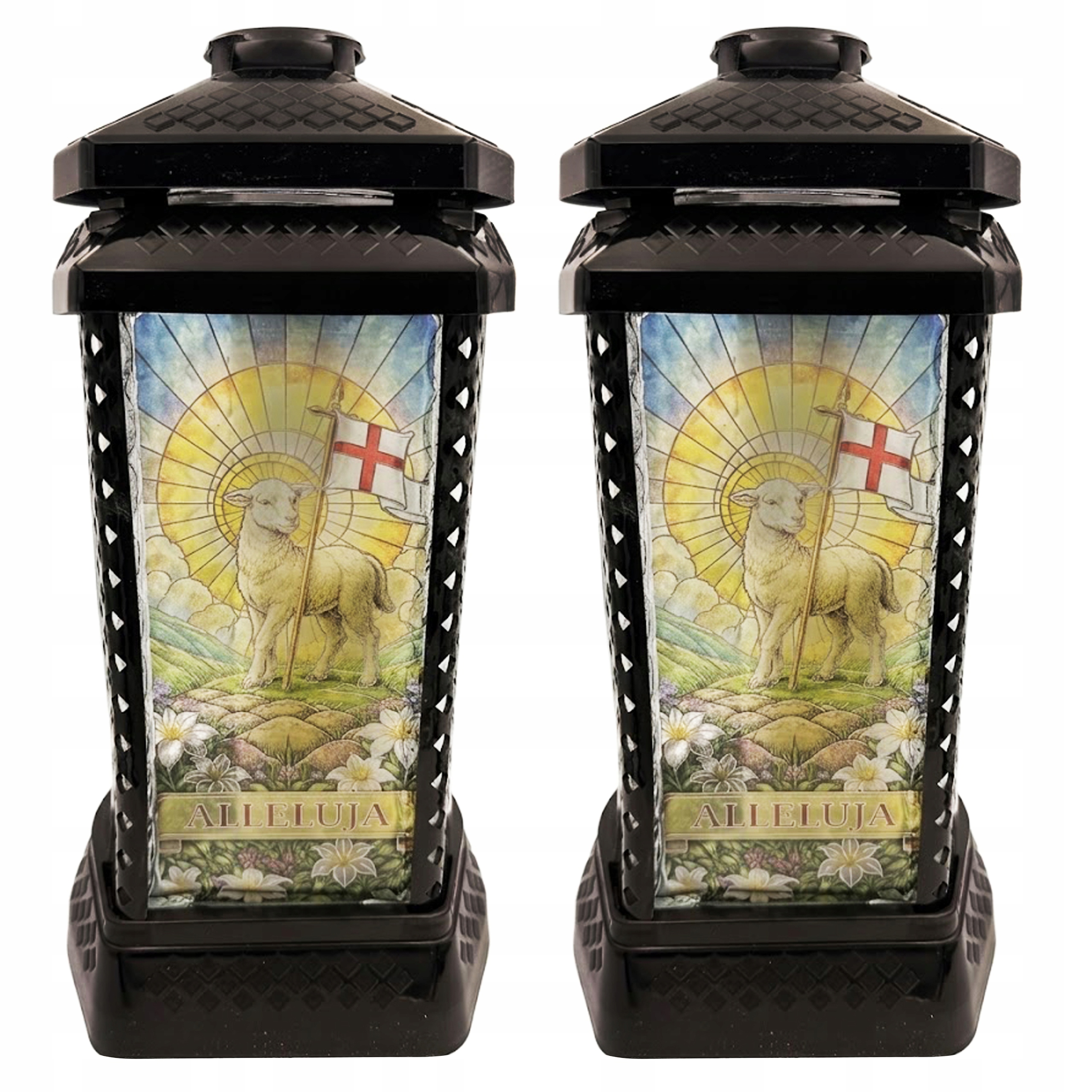 2 x Hřbitovní Svíčka Velký Skleněný Ozdobný Na Hrob Lampion Velikonoční Vložka V Balení