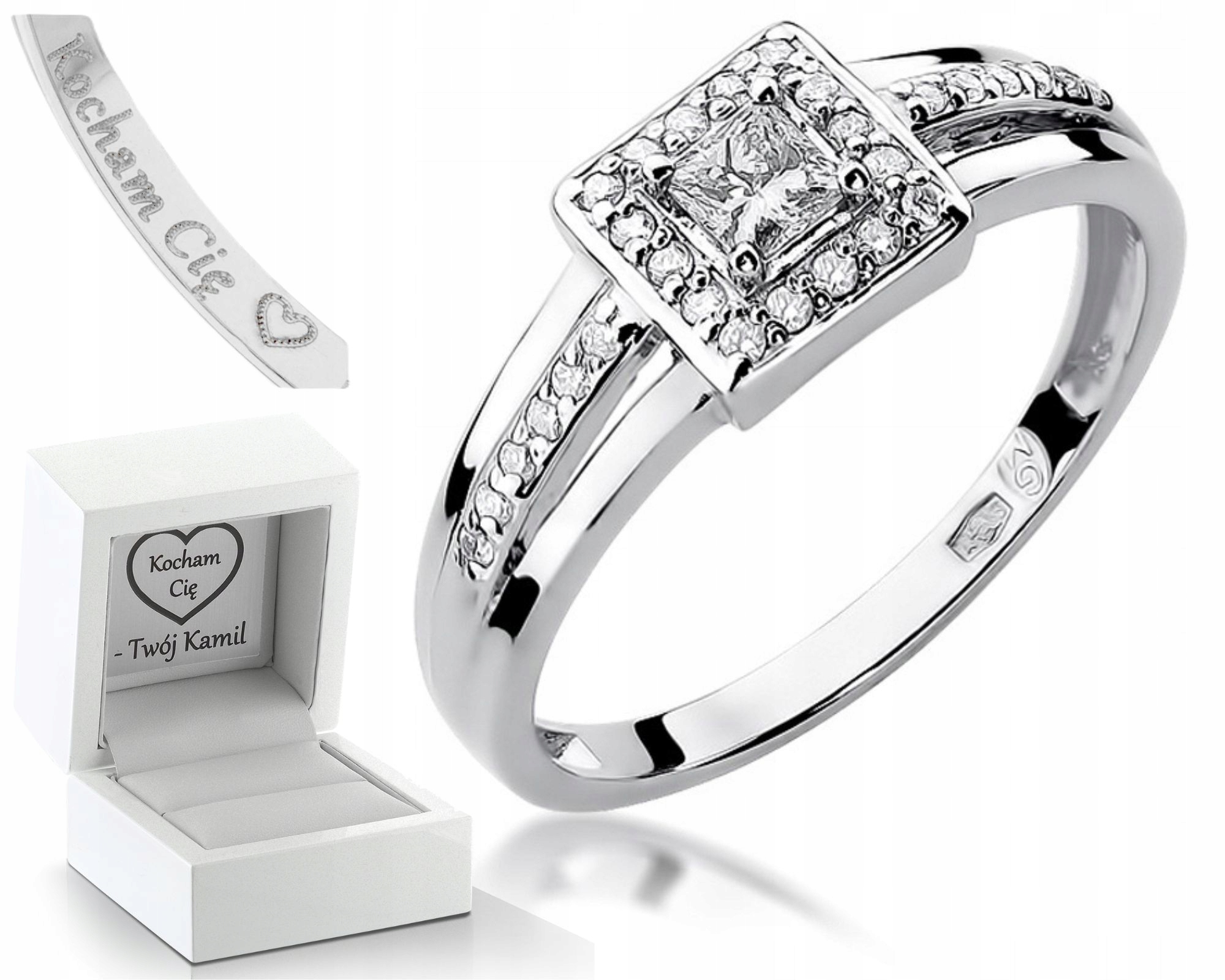 Prstýnek Brilianty Bílé Zlato 0,29CT 585 Gravírování Pro Ni Jako Dárek