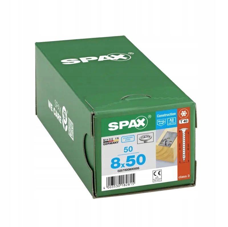 Tesařské vruty Spax na dřevo 8x50 mm, talířová hlava, ocel A2 50 Ks.
