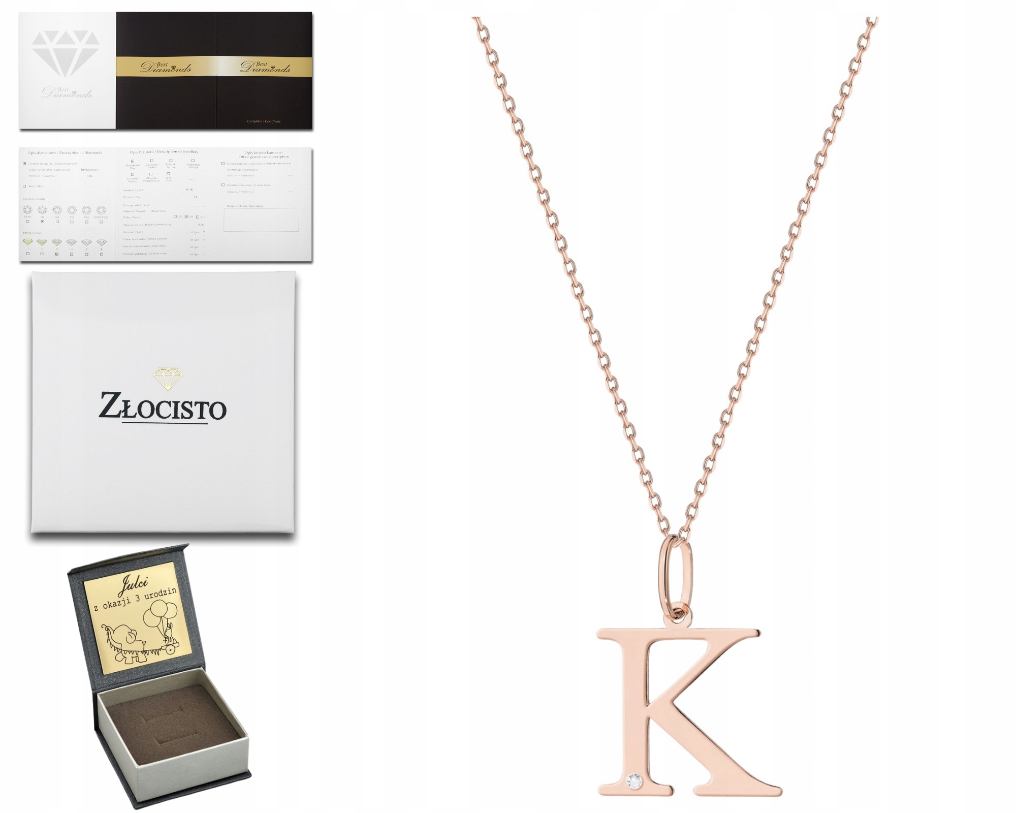 Růžové Zlato Náhrdelník Písmeno K S Briliantem Gravírování 585 Jako Dárek