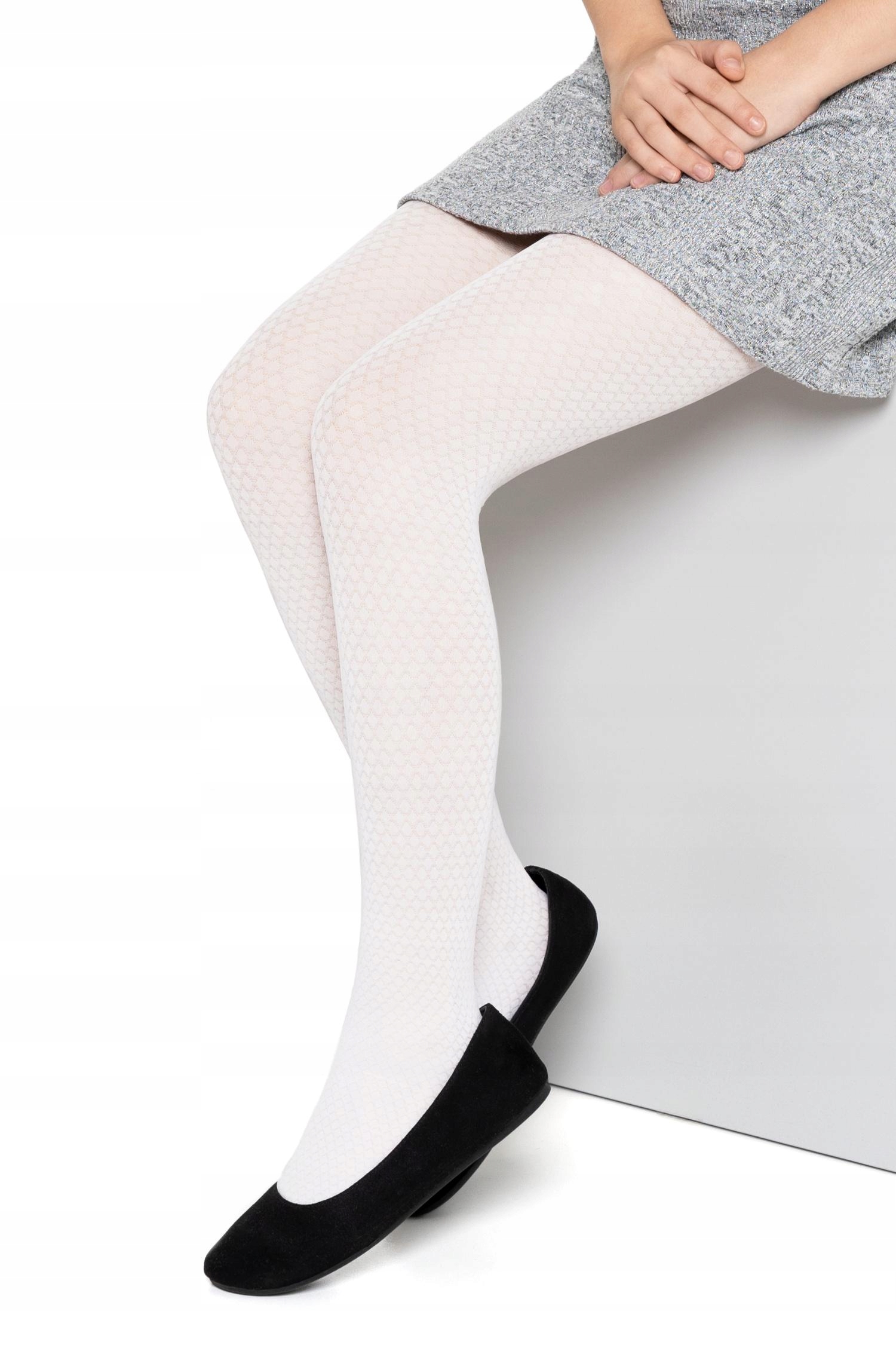 1x rajstopy dziewczęce MORAJ białe wzór 40DEN 128-134