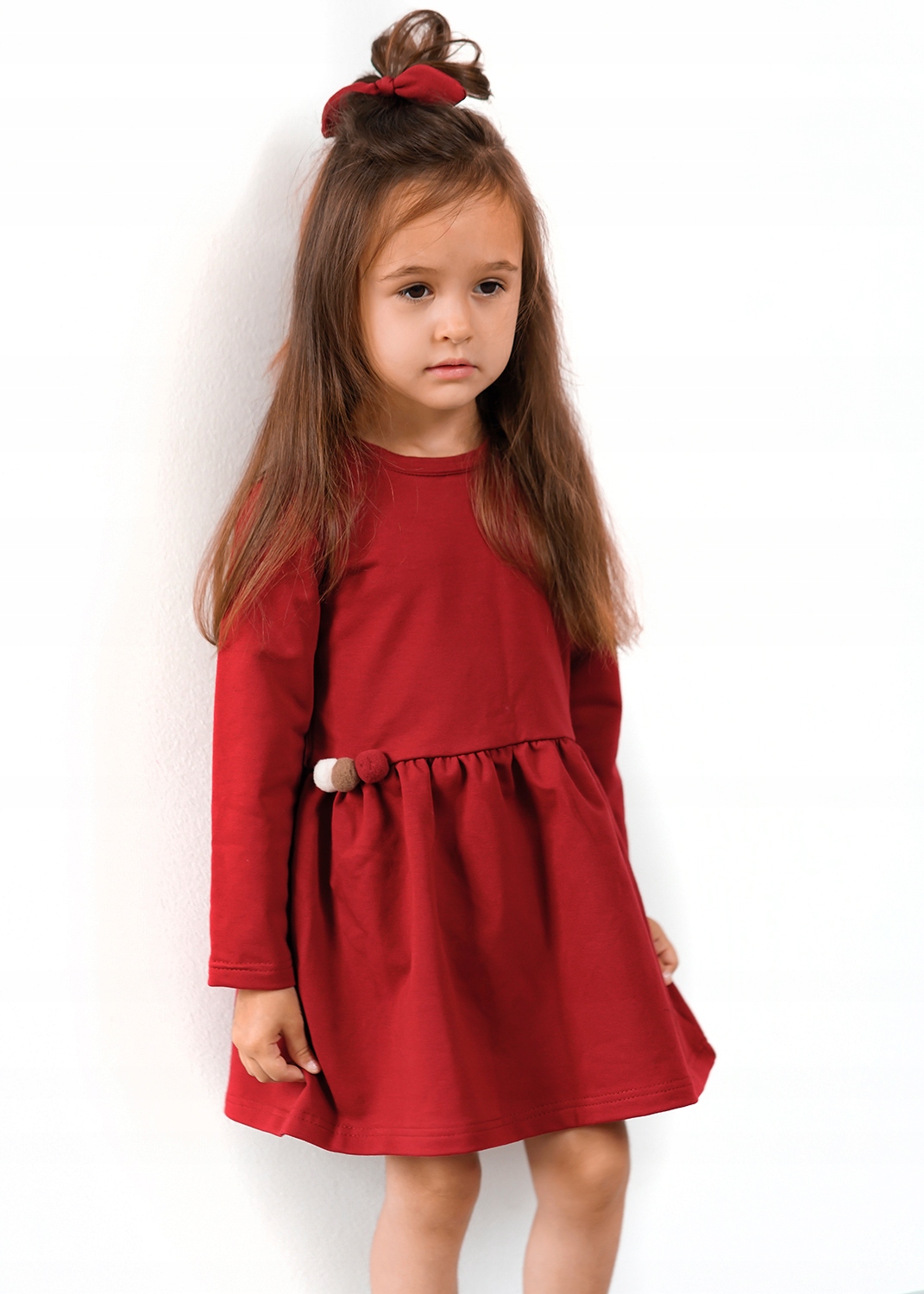 Sukienka ciepła dla dziewczynki BRILLIANT z pomponami 110 BORDOWA - BAYA Wiek dziecka 5 lat +