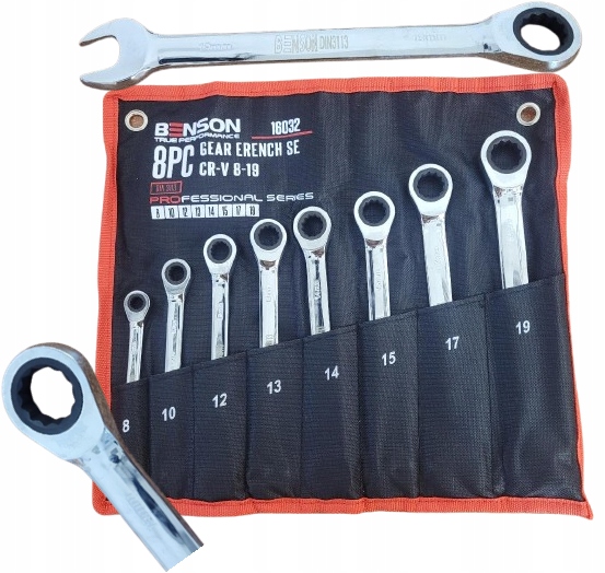 Sada očkoplochých klíčů s ráčnou 8 ks 8-19