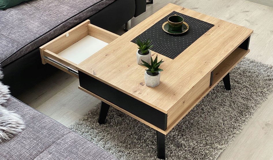 STOLIK KAWOWY RUMBA III Z SZUFLADĄ DĄB ARTISAN Materiał płyta laminowana