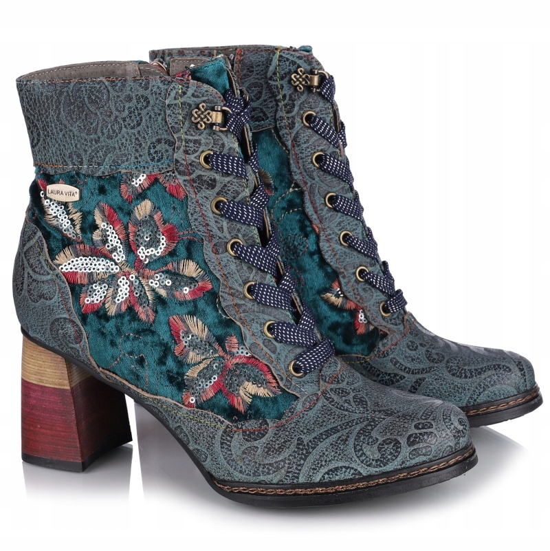 Dámské kotníkové boty Laura Vita Idcano 06 Turquoise SL18-6B květy Kůže Vel. 38