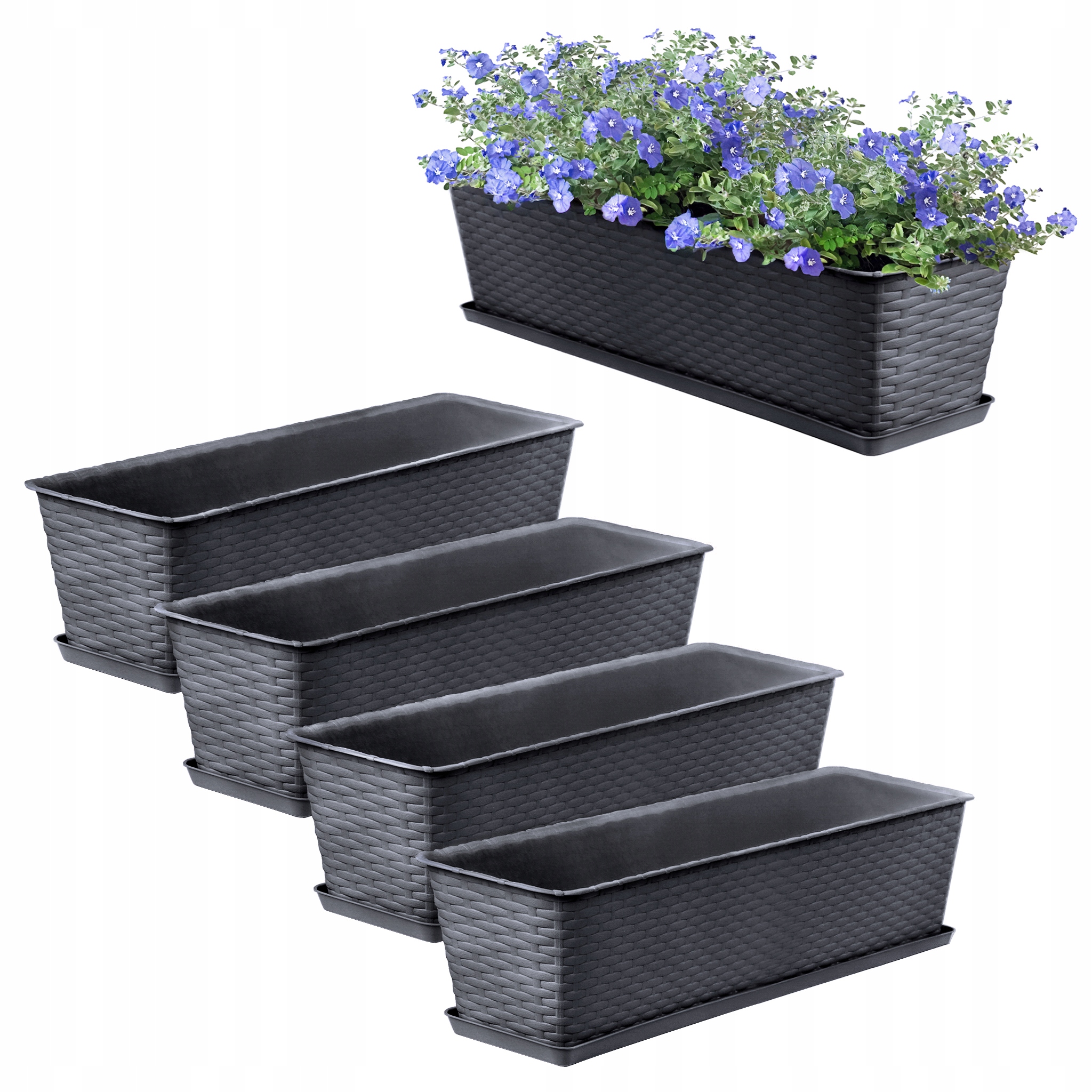 4x Skrzynka Balkonowa Doniczka Donica Z Podstawkami 60cm Grafit