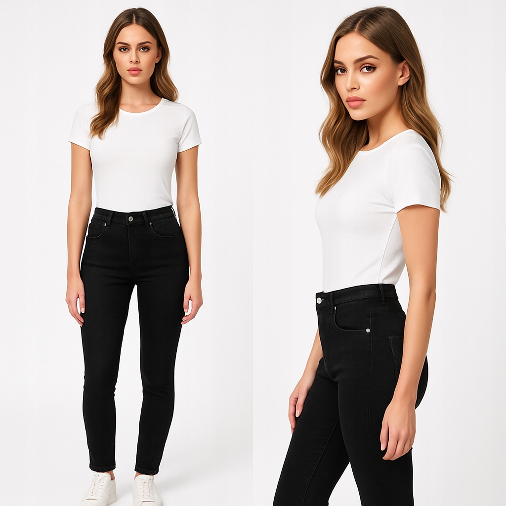 Černé dámské slim džíny s vysokým pasem a dvojitým knoflíkem 25/30