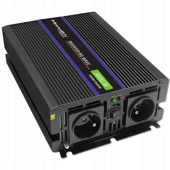 SAMOCHODOWA PRZETWORNICA NAPIĘCIA 3000 MS WAVE 12V/230V 1500W/3000W USB Marka Qoltec