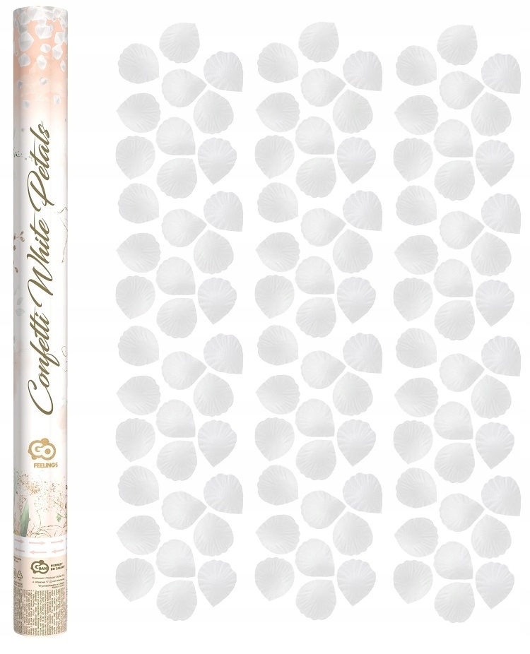 Tuba Armatka Strzelająca Konfetti BIAŁE PŁATKI RÓŻ Ślub Wesele Komunia 60cm