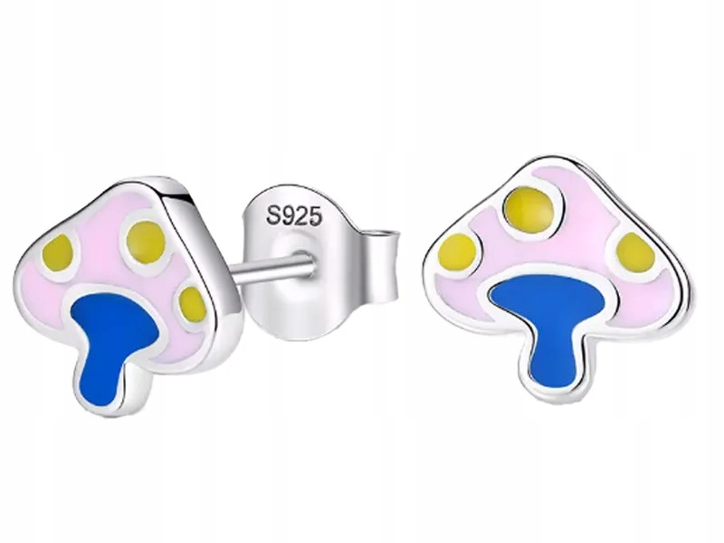 Stříbrné náušnice 925 dětské náušnice houbičky smaltované houby šroubky