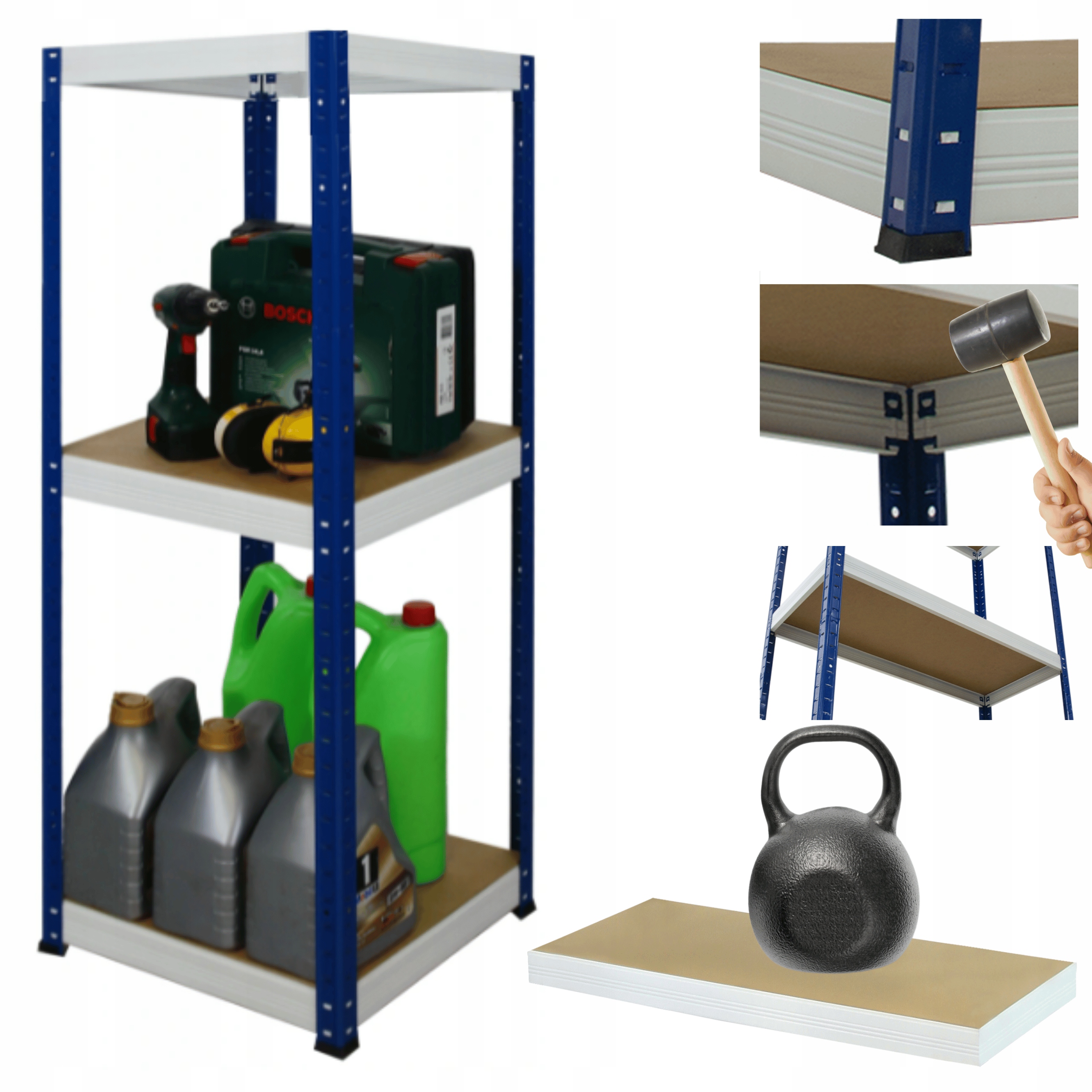 Skladovací regál garážový kovový stojan Helios 106x45x45 cm 3Px175 kg Pl