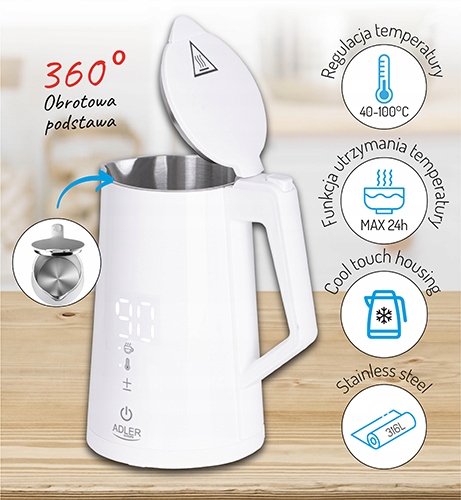 Czajnik LED z regulacją temperatury 1,7L STRIX biały AD 1345