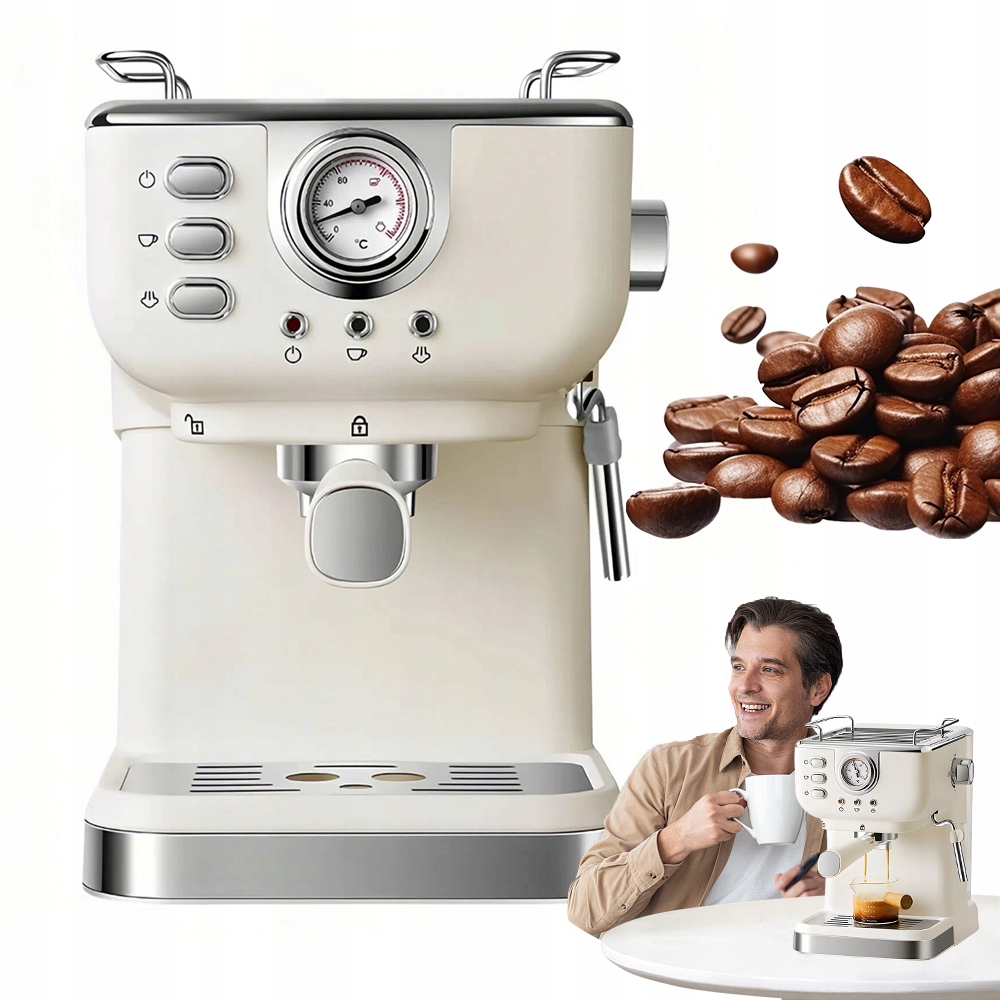 Kávovar s příkonem 1050 W, připraví espresso a cappuccino, 20 barů