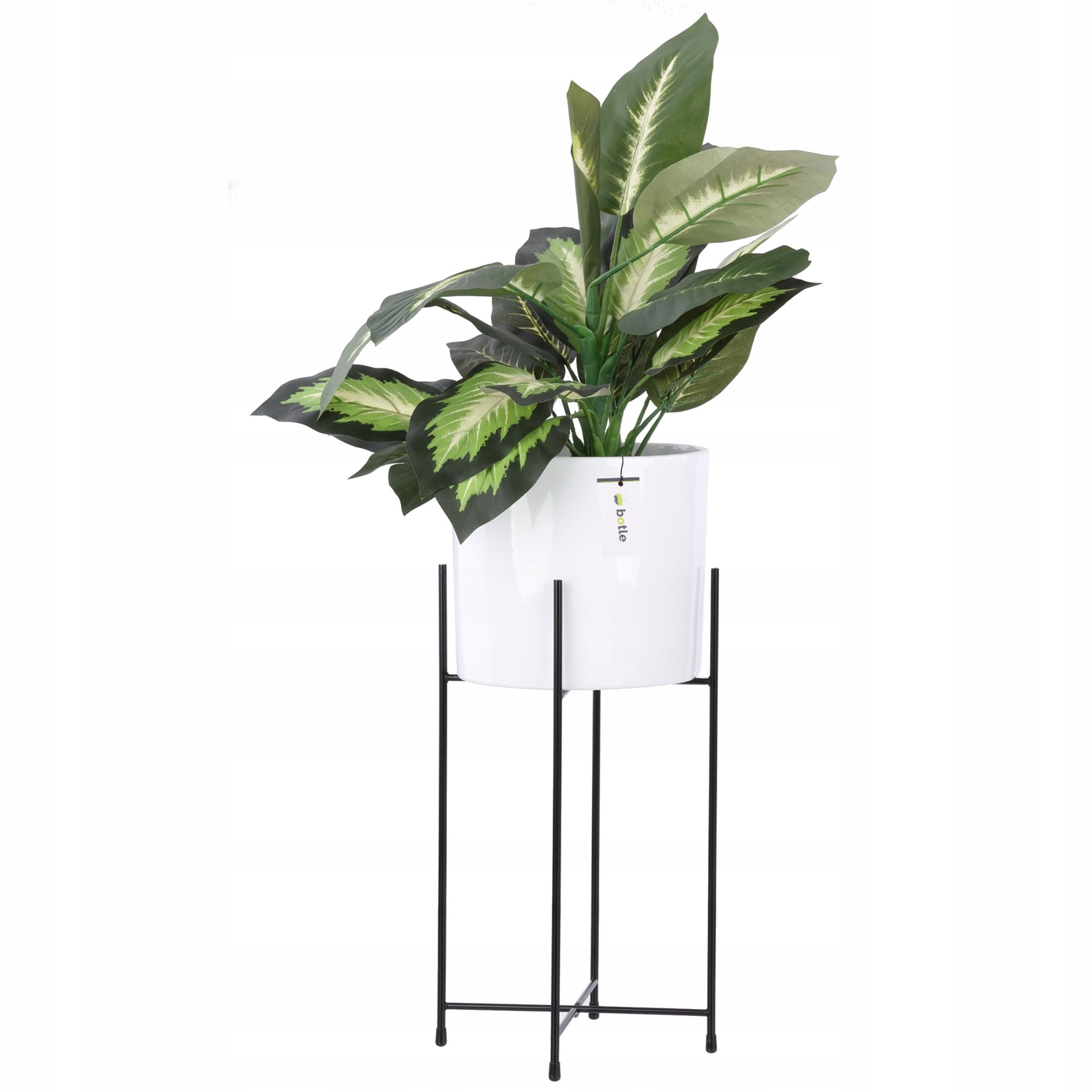 Květináč keramický Bílý obal na stojanu kov lesk záhon H33cm