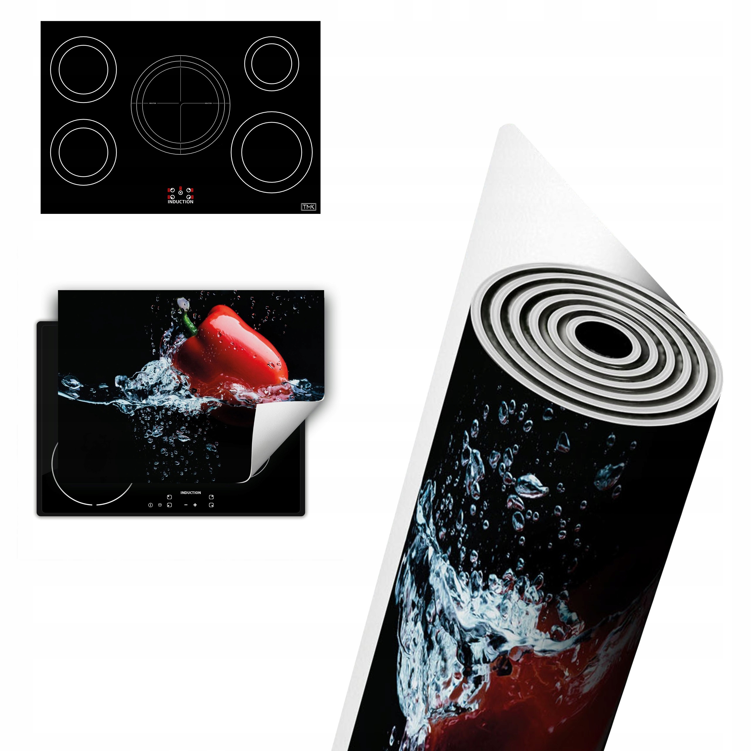 Vinylová Ochrana Na Indukci Desky 80x52 černá voda paprika