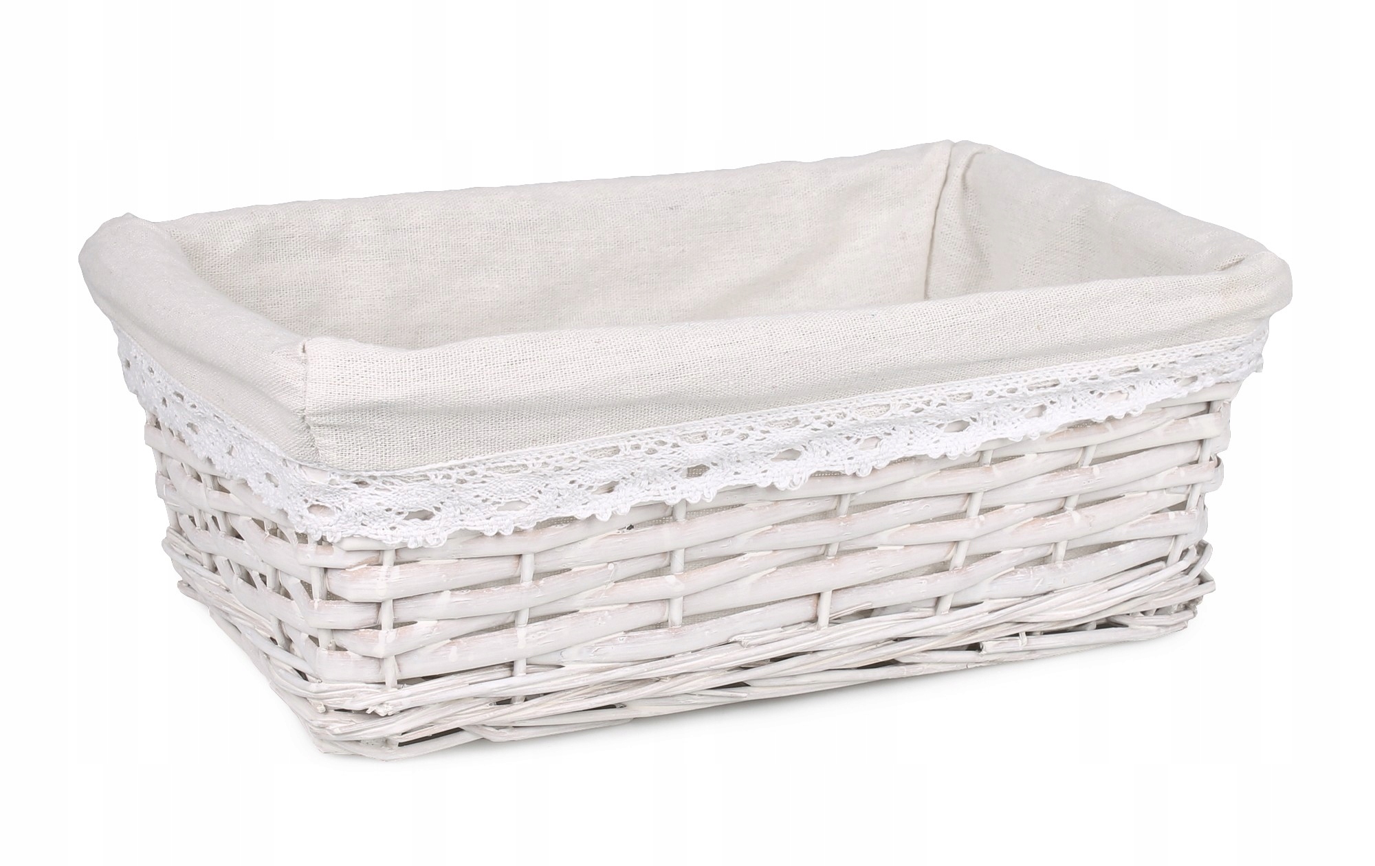

Biały Koszyk Wiklinowy Z Materiałem 32x23x11 cm