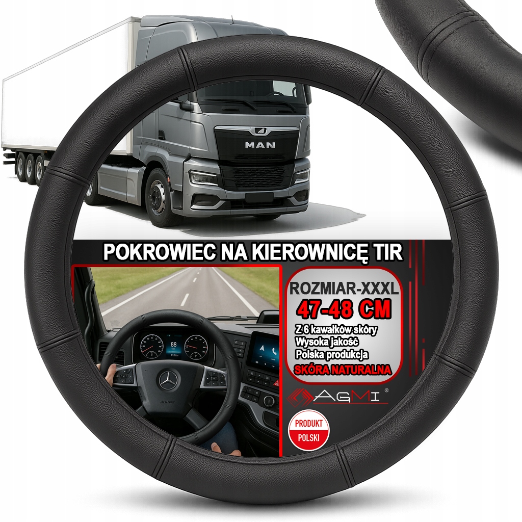 Nakładka Na Kierownicę Tir Ciężarówka Skórzany Pokrowiec Skóra 47-48 CM