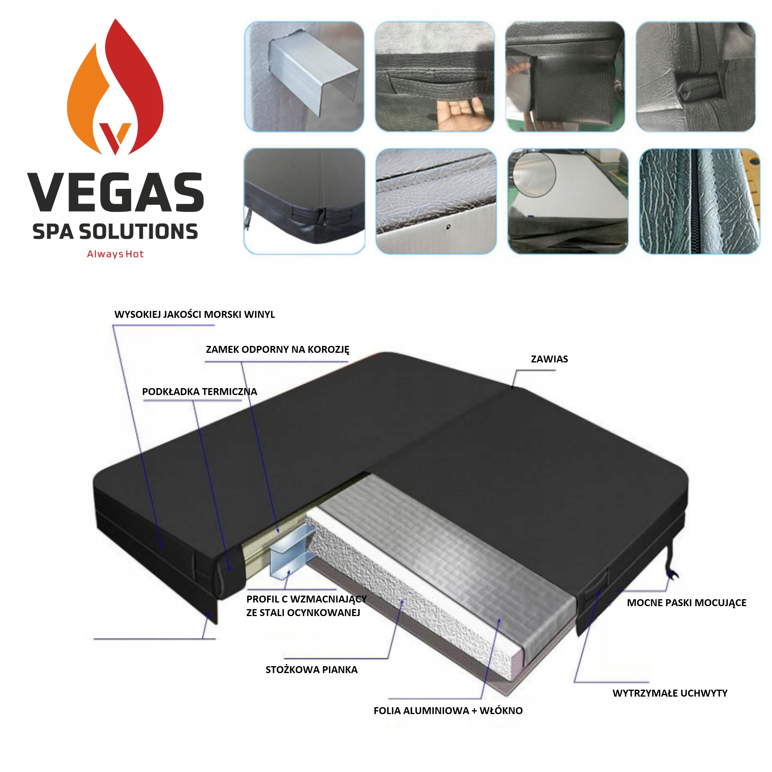 Pokrywa termiczna do balii, jacuzzi GRAFIT 200cm Kod producenta Pokrywa Vegas