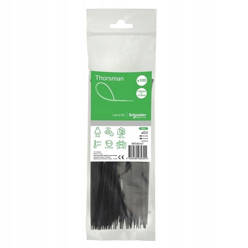 Opaska kablowa 200x2,5mm Czarna zacisk Schneider Thorsman IMT46410 /100szt/
