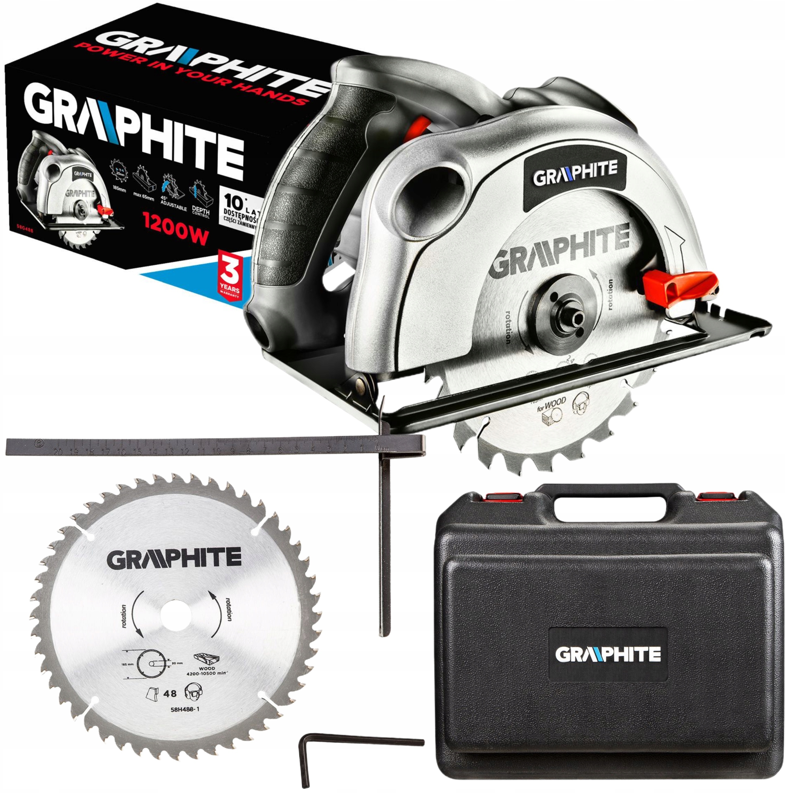 Graphite Kotoučová Pila KRAJZEGA1200W 185 mm 58G488 +2 Kotouče+kufr