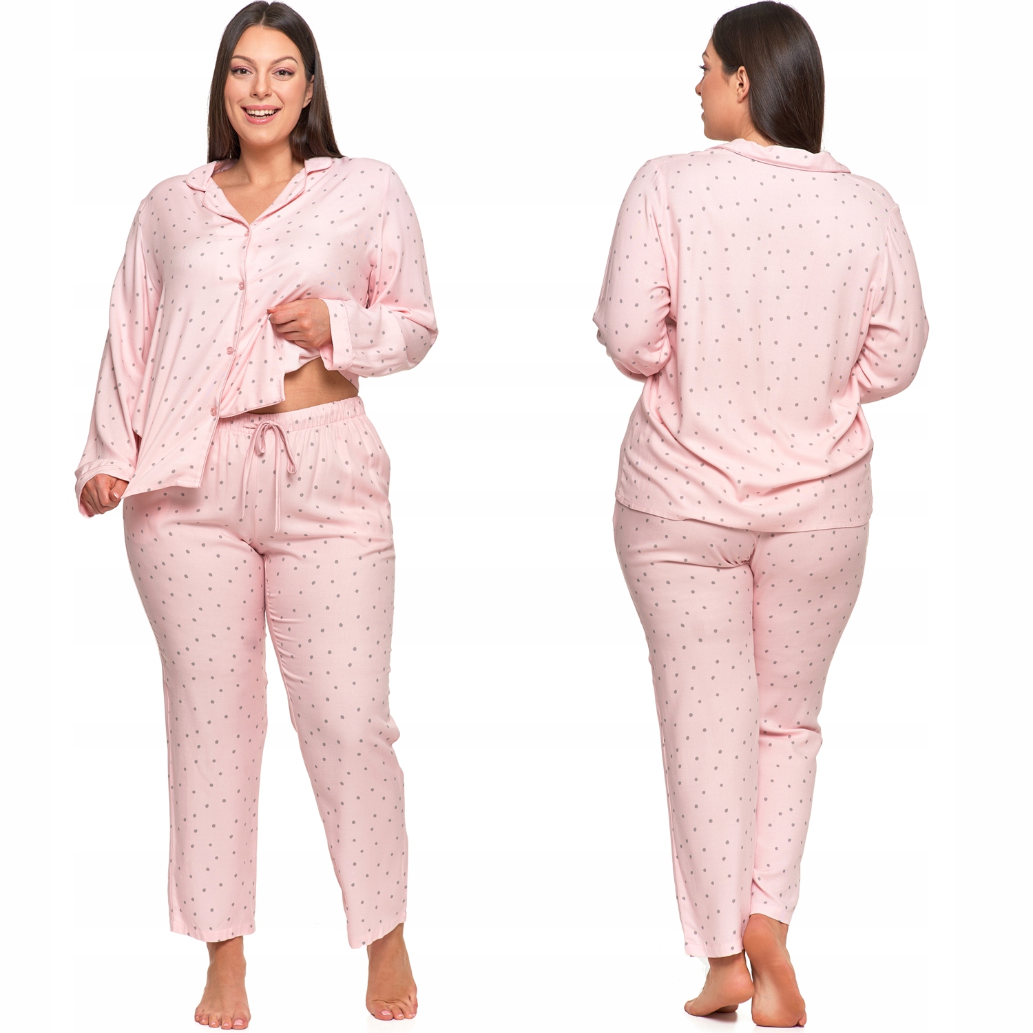 Moraj PDD6800-002 růžová viskóza s puntíky dlouhá 2XL Pyžamo