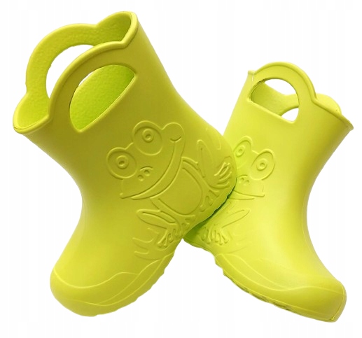LEKKIE KALOSZE PIANKOWE GUMOWCE Z USZAMI ŻABKI ŻABKA FROG LIMONKA 26-27